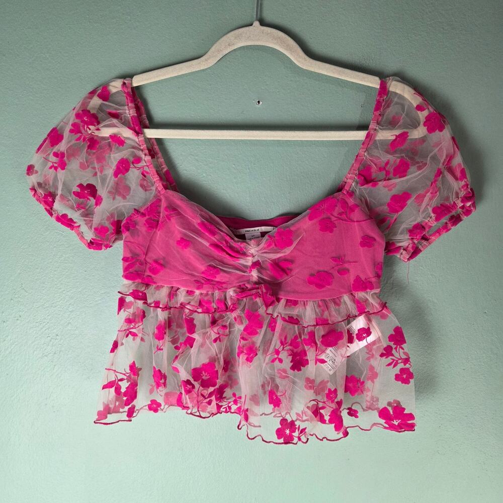 Urban Outfitters UO Kimchi Blue Womens Small Pink Claudia Floral Crop Blouse